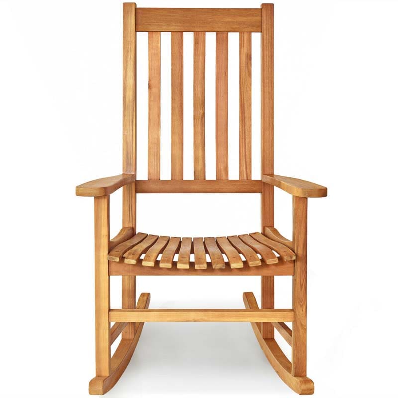 2PCS Acacia Wood Rocking Chair, High Back Porch Rocker with Wide Seat & Ergonomic Armrest for Indoor Outdoor Use