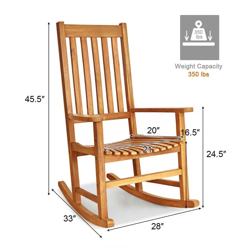 2PCS Acacia Wood Rocking Chair, High Back Porch Rocker with Wide Seat & Ergonomic Armrest for Indoor Outdoor Use