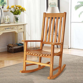 2PCS Acacia Wood Rocking Chair, High Back Porch Rocker with Wide Seat & Ergonomic Armrest for Indoor Outdoor Use