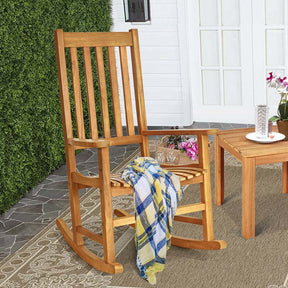 2PCS Acacia Wood Rocking Chair, High Back Porch Rocker with Wide Seat & Ergonomic Armrest for Indoor Outdoor Use