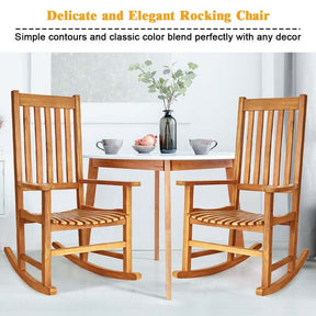 2PCS Acacia Wood Rocking Chair, High Back Porch Rocker with Wide Seat & Ergonomic Armrest for Indoor Outdoor Use