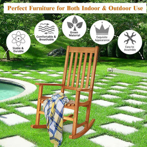 2PCS Acacia Wood Rocking Chair, High Back Porch Rocker with Wide Seat & Ergonomic Armrest for Indoor Outdoor Use
