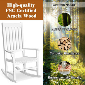 2PCS Acacia Wood Rocking Chair, High Back Porch Rocker with Wide Seat & Ergonomic Armrest for Indoor Outdoor Use