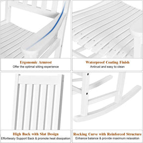 2PCS Acacia Wood Rocking Chair, High Back Porch Rocker with Wide Seat & Ergonomic Armrest for Indoor Outdoor Use
