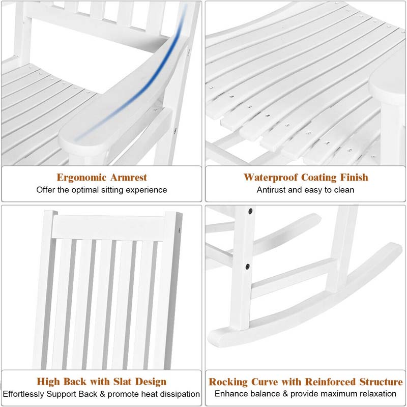 2PCS Acacia Wood Rocking Chair, High Back Porch Rocker with Wide Seat & Ergonomic Armrest for Indoor Outdoor Use