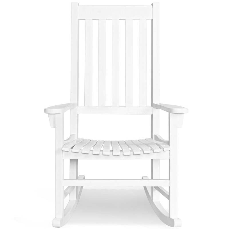 2PCS Acacia Wood Rocking Chair, High Back Porch Rocker with Wide Seat & Ergonomic Armrest for Indoor Outdoor Use