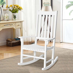 2PCS Acacia Wood Rocking Chair, High Back Porch Rocker with Wide Seat & Ergonomic Armrest for Indoor Outdoor Use