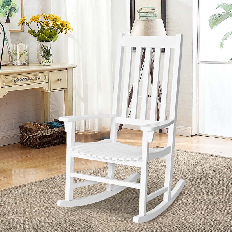 2PCS Acacia Wood Rocking Chair, High Back Porch Rocker with Wide Seat & Ergonomic Armrest for Indoor Outdoor Use