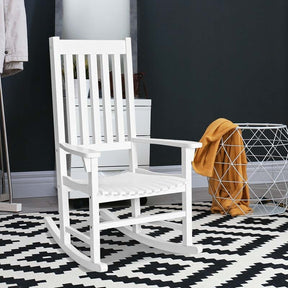 2PCS Acacia Wood Rocking Chair, High Back Porch Rocker with Wide Seat & Ergonomic Armrest for Indoor Outdoor Use