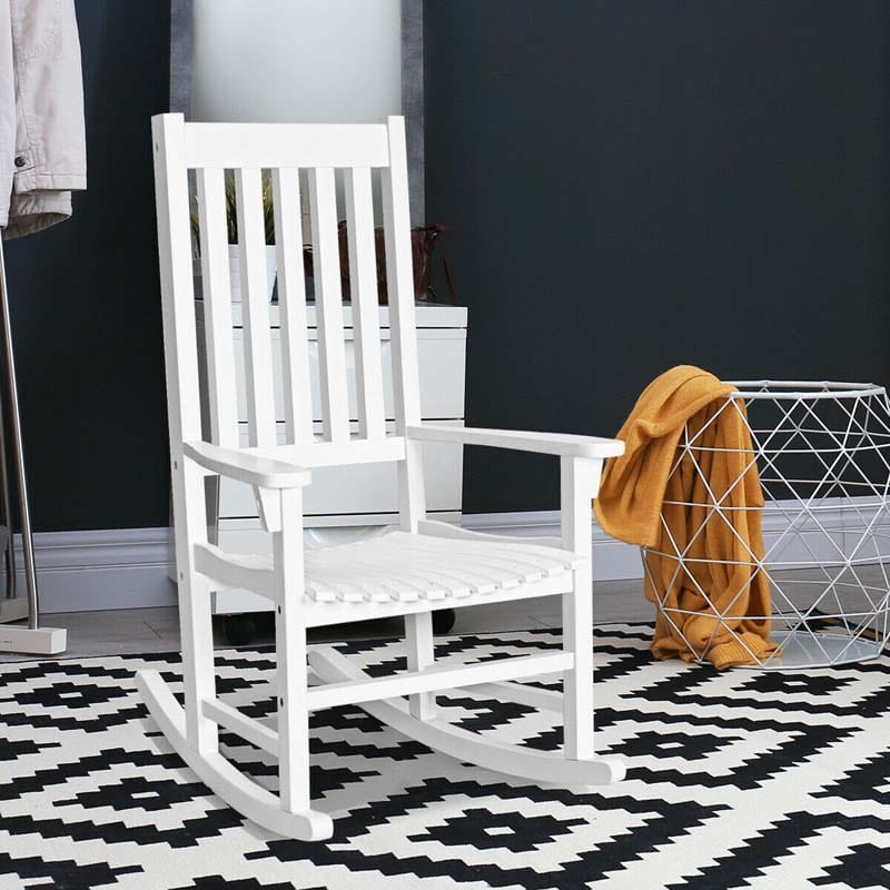 2PCS Acacia Wood Rocking Chair, High Back Porch Rocker with Wide Seat & Ergonomic Armrest for Indoor Outdoor Use