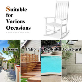 2PCS Acacia Wood Rocking Chair, High Back Porch Rocker with Wide Seat & Ergonomic Armrest for Indoor Outdoor Use