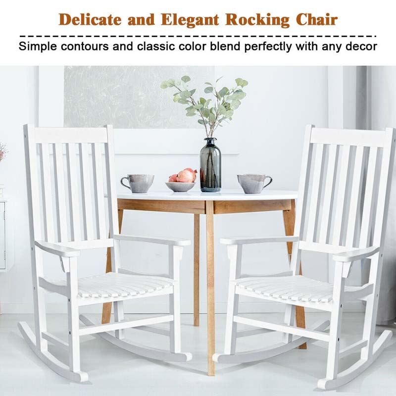 2PCS Acacia Wood Rocking Chair, High Back Porch Rocker with Wide Seat & Ergonomic Armrest for Indoor Outdoor Use