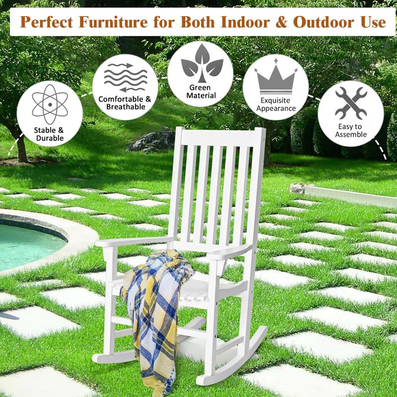 2PCS Acacia Wood Rocking Chair, High Back Porch Rocker with Wide Seat & Ergonomic Armrest for Indoor Outdoor Use