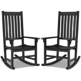 2PCS Acacia Wood Rocking Chair, High Back Porch Rocker with Wide Seat & Ergonomic Armrest for Indoor Outdoor Use