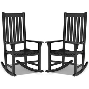 2PCS Acacia Wood Rocking Chair, High Back Porch Rocker with Wide Seat & Ergonomic Armrest for Indoor Outdoor Use