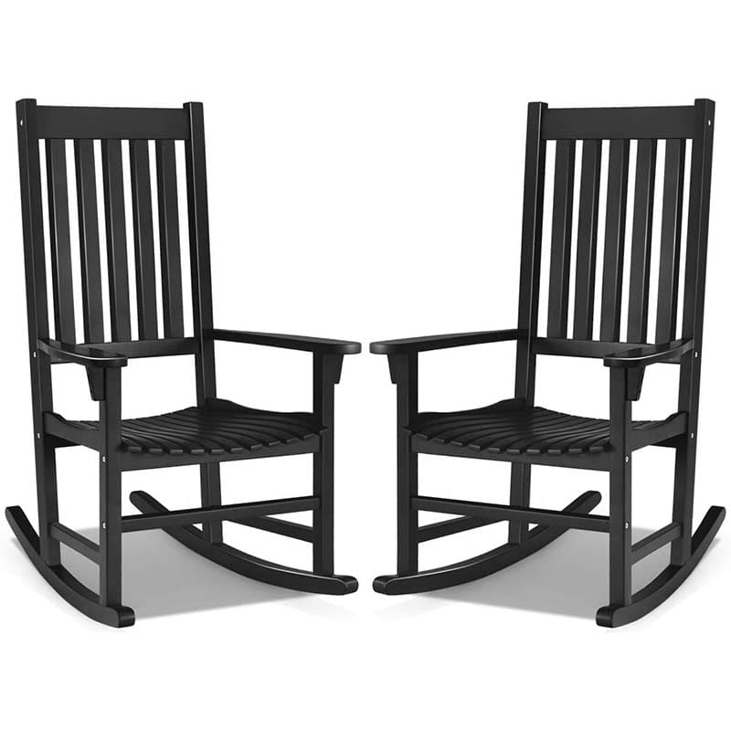 2PCS Acacia Wood Rocking Chair, High Back Porch Rocker with Wide Seat & Ergonomic Armrest for Indoor Outdoor Use