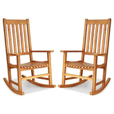 2PCS Acacia Wood Rocking Chair, High Back Porch Rocker with Wide Seat & Ergonomic Armrest for Indoor Outdoor Use