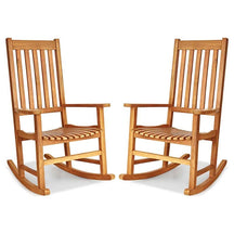 2PCS Acacia Wood Rocking Chair, High Back Porch Rocker with Wide Seat & Ergonomic Armrest for Indoor Outdoor Use