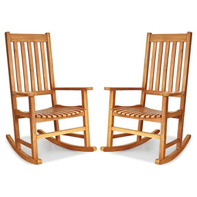2PCS Acacia Wood Rocking Chair, High Back Porch Rocker with Wide Seat & Ergonomic Armrest for Indoor Outdoor Use