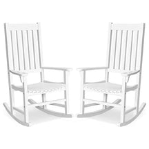 2PCS Acacia Wood Rocking Chair, High Back Porch Rocker with Wide Seat & Ergonomic Armrest for Indoor Outdoor Use