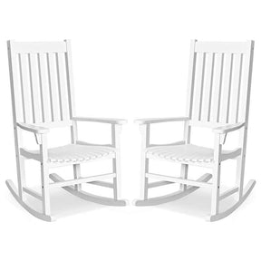 2PCS Acacia Wood Rocking Chair, High Back Porch Rocker with Wide Seat & Ergonomic Armrest for Indoor Outdoor Use