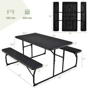 Folding Picnic Table Bench Set with Wood-Like Texture, 4-Person Heavy-Duty Portable Camping Dining Table for Outdoor Patio Backyard BBQ Party