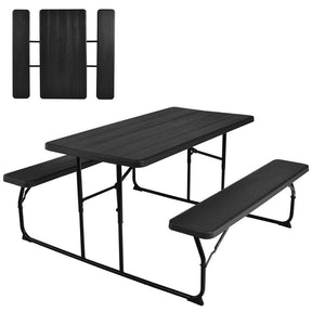 Folding Picnic Table Bench Set with Wood-Like Texture, 4-Person Heavy-Duty Portable Camping Dining Table for Outdoor Patio Backyard BBQ Party