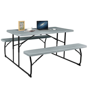 Folding Picnic Table Bench Set with Wood-Like Texture, 4-Person Heavy-Duty Portable Camping Dining Table for Outdoor Patio Backyard BBQ Party