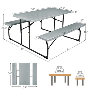 Folding Picnic Table Bench Set with Wood-Like Texture, 4-Person Heavy-Duty Portable Camping Dining Table for Outdoor Patio Backyard BBQ Party