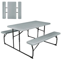 Folding Picnic Table Bench Set with Wood-Like Texture, 4-Person Heavy-Duty Portable Camping Dining Table for Outdoor Patio Backyard BBQ Party