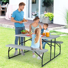 Folding Picnic Table Bench Set with Wood-Like Texture, 4-Person Heavy-Duty Portable Camping Dining Table for Outdoor Patio Backyard BBQ Party