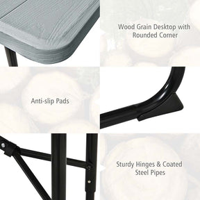 Folding Picnic Table Bench Set with Wood-Like Texture, 4-Person Heavy-Duty Portable Camping Dining Table for Outdoor Patio Backyard BBQ Party