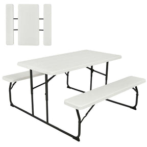 Folding Picnic Table Bench Set with Wood-Like Texture, 4-Person Heavy-Duty Portable Camping Dining Table for Outdoor Patio Backyard BBQ Party