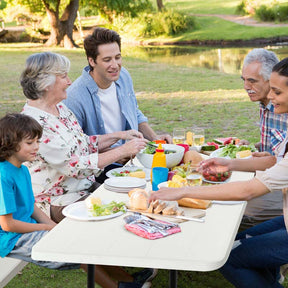 Folding Picnic Table Bench Set with Wood-Like Texture, 4-Person Heavy-Duty Portable Camping Dining Table for Outdoor Patio Backyard BBQ Party