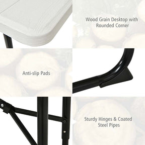 Folding Picnic Table Bench Set with Wood-Like Texture, 4-Person Heavy-Duty Portable Camping Dining Table for Outdoor Patio Backyard BBQ Party