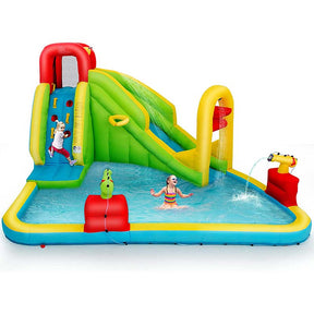 7-in-1 Inflatable Water Slide Park, Kids Blow Up Bounce House with Slide, Splash Pool, Climbing Wall & Water Cannons for Backyard