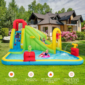 7-in-1 Inflatable Water Slide Park, Kids Blow Up Bounce House with Slide, Splash Pool, Climbing Wall & Water Cannons for Backyard