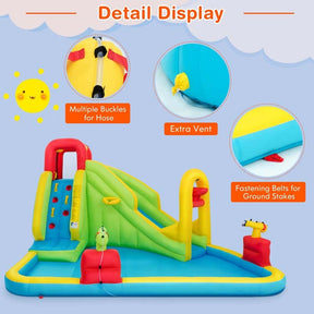 7-in-1 Inflatable Water Slide Park, Kids Blow Up Bounce House with Slide, Splash Pool, Climbing Wall & Water Cannons for Backyard