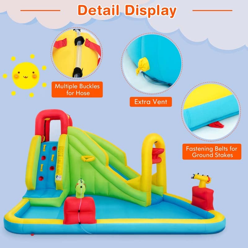 7-in-1 Inflatable Water Slide Park, Kids Blow Up Bounce House with Slide, Splash Pool, Climbing Wall & Water Cannons for Backyard