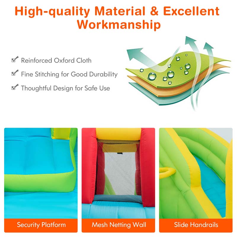 7-in-1 Inflatable Water Slide Park, Kids Blow Up Bounce House with Slide, Splash Pool, Climbing Wall & Water Cannons for Backyard