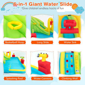 7-in-1 Inflatable Water Slide Park, Kids Blow Up Bounce House with Slide, Splash Pool, Climbing Wall & Water Cannons for Backyard