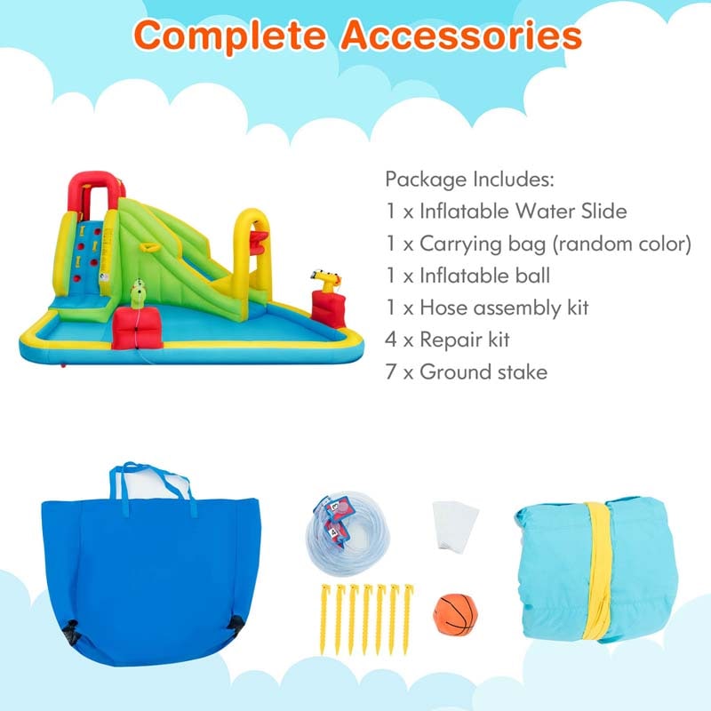 7-in-1 Inflatable Water Slide Park, Kids Blow Up Bounce House with Slide, Splash Pool, Climbing Wall & Water Cannons for Backyard
