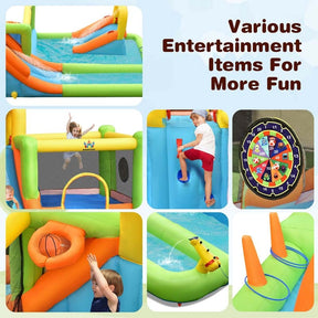 8-in-1 Giant Water Park Bounce House Inflatable Water Slide with Trampoline, Climbing Wall, Splash Pool, Water Gun & Sprinker