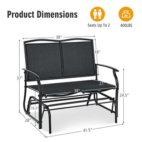 2-Person Outdoor Glider Bench, Steel Frame Patio Double Swing Rocking Loveseat with Fabric Seat & 400LB Capacity for Porch, Backyard, Lawn