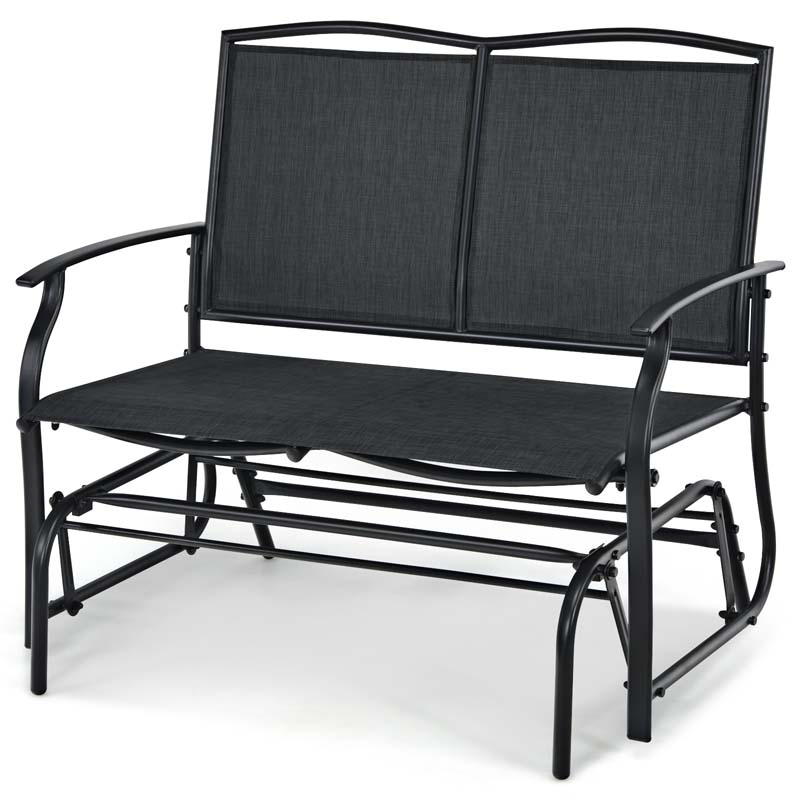 2-Person Outdoor Glider Bench, Steel Frame Patio Double Swing Rocking Loveseat with Fabric Seat & 400LB Capacity for Porch, Backyard, Lawn