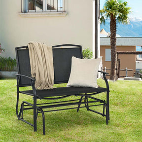 2-Person Outdoor Glider Bench, Steel Frame Patio Double Swing Rocking Loveseat with Fabric Seat & 400LB Capacity for Porch, Backyard, Lawn