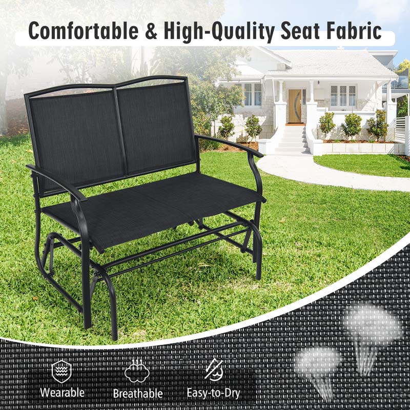 2-Person Outdoor Glider Bench, Steel Frame Patio Double Swing Rocking Loveseat with Fabric Seat & 400LB Capacity for Porch, Backyard, Lawn