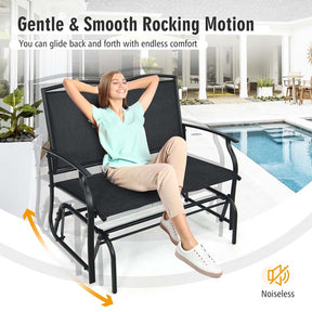 2-Person Outdoor Glider Bench, Steel Frame Patio Double Swing Rocking Loveseat with Fabric Seat & 400LB Capacity for Porch, Backyard, Lawn