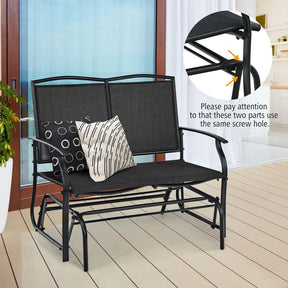 2-Person Outdoor Glider Bench, Steel Frame Patio Double Swing Rocking Loveseat with Fabric Seat & 400LB Capacity for Porch, Backyard, Lawn