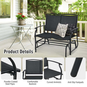 2-Person Outdoor Glider Bench, Steel Frame Patio Double Swing Rocking Loveseat with Fabric Seat & 400LB Capacity for Porch, Backyard, Lawn
